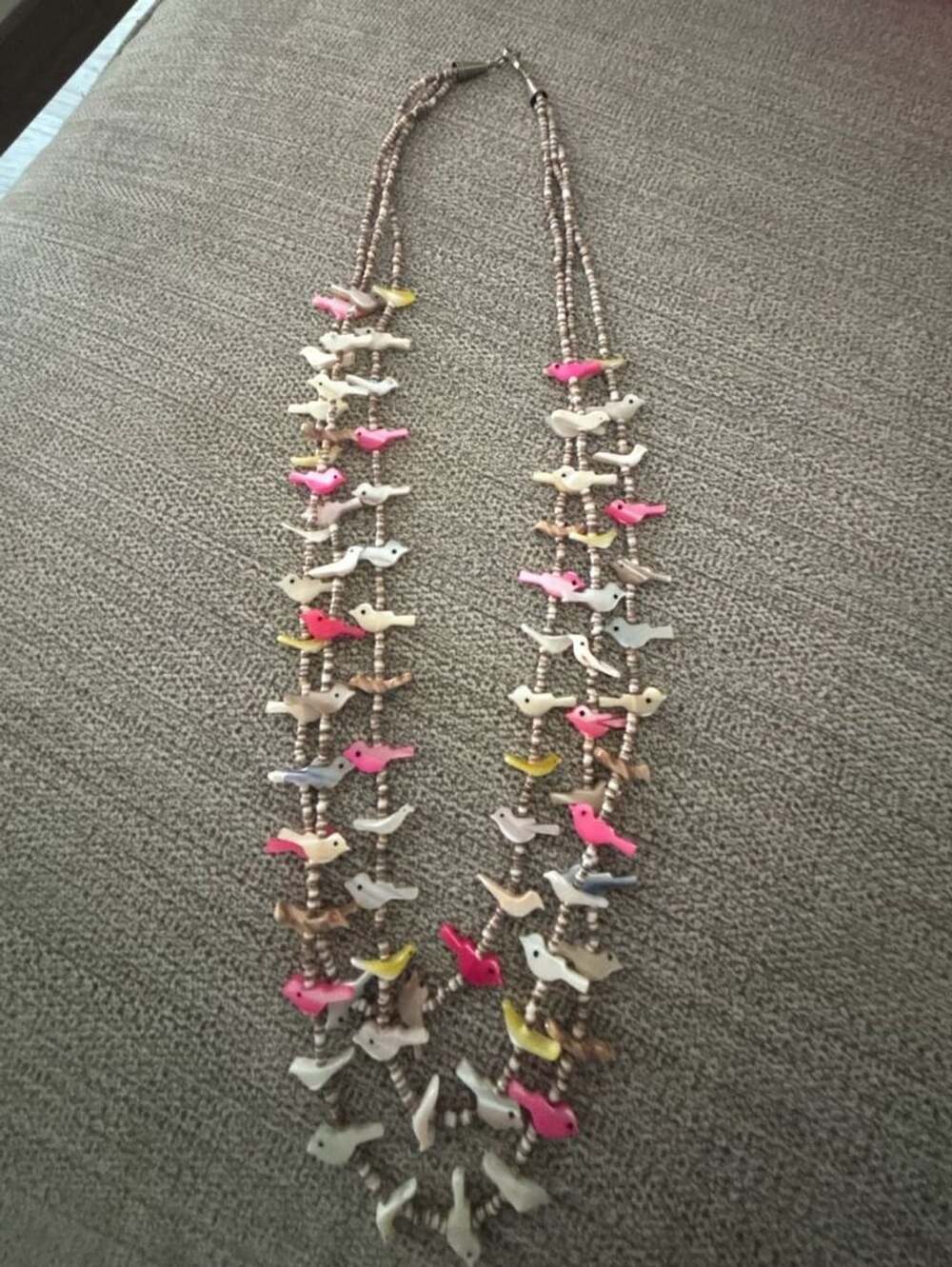 Vintage Native American Zuni Fetish Bird 3 Strand Necklace